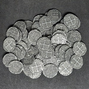 Petites pièces en métal, 20mm, couleur argent antique pour coffret pirate ou jeu de société image 3