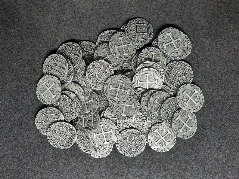Petites pièces en métal, 20mm, couleur argent antique pour coffret pirate ou jeu de société image 3