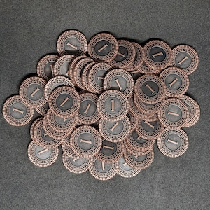 Bronze metal coins, 20mm, of value 1 for board games, role playing games or magic theme