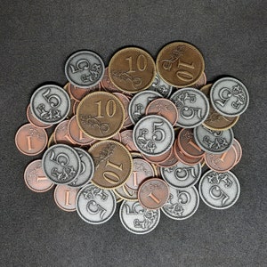 Set aus bronzenen, silbernen und goldenen Metallmünzen mit einem Wert von 1, 5, 10 für Brettspiele oder Rollenspiele (mehrere Größen sind verfügbar)