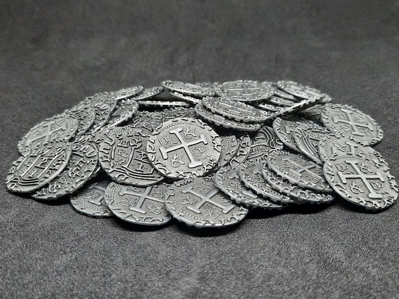 Petites pièces en métal, 20mm, couleur argent antique pour coffret pirate ou jeu de société image 1