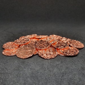 Small copper metal coins, 20mm, for pirate chest or board game