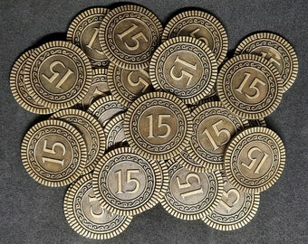 Gouden metalen munten, 30 mm, met een waarde van 15 voor bordspellen, rollenspellen of magisch thema