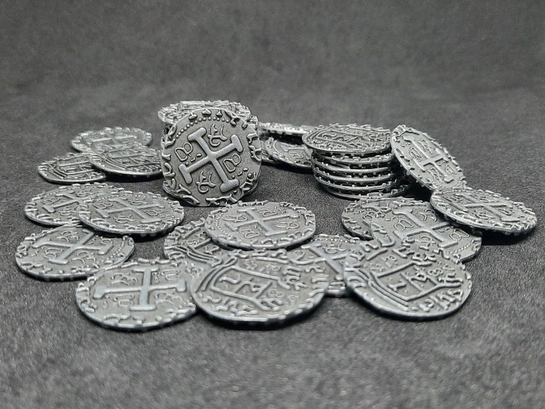 Petites pièces en métal, 20mm, couleur argent antique pour coffret pirate ou jeu de société image 4