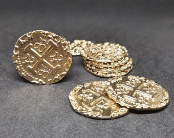 Large golden metal coins, 30mm, for pirate chest or board game