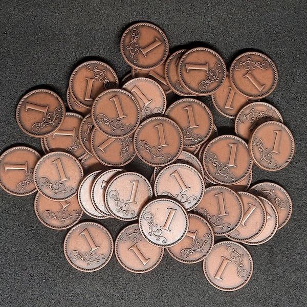 Pièces en métal, 20mm, de valeur 1 couleur bronze pour jeu de société, jeu de rôle ou thème médiéval