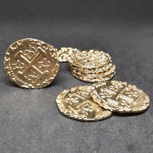 Large golden metal coins, 30mm, for pirate chest or board game