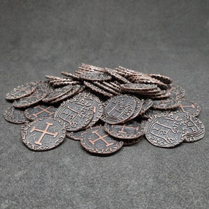 Small antique bronze metal coins, 20mm, for pirate chest or board game