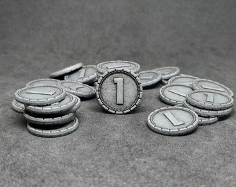 Silberne 7 Wonders Metall Münzen, 20 mm, Wert 1 für Brettspiele, Rollenspiele oder Mittelalter Thema