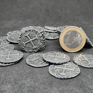 Petites pièces en métal, 20mm, couleur argent antique pour coffret pirate ou jeu de société image 2