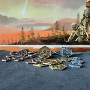 Conjunto de monedas de metal hexagonales (bronce, plata, oro), mejora para Terraforming Mars