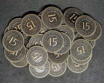 Antieke gouden metalen munten, 30 mm, met een waarde van 15 voor bordspellen, rollenspellen of magisch thema
