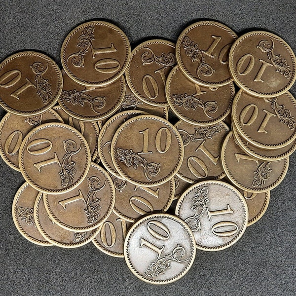 Grandes pièces en métal, 30mm, couleur or de valeur 10 pour jeu de société, jeu de rôle ou thème médiéval