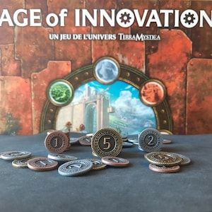 Set of 125 metal coins for Terra Mystica or Age of Innovation, bronze, silver and antique gold (20mm, 22mm and 25mm)