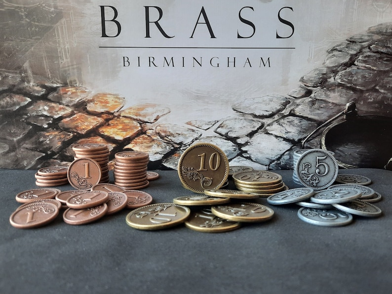 Set of 80 metal coins for Brass Birmingham or Brass Lancashire, bronze, silver and gold 20mm, 25mm and 30mm 画像 1