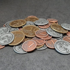 Conjunto de monedas de metal de bronce, plata y oro de valor 1, 5, 10 para juegos de mesa o de rol hay varios tamaños disponibles imagen 2