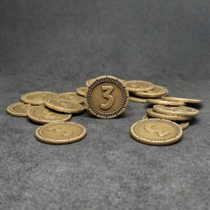 Gold 7 Wonders metal coins, 25mm, of value 3 for board games, role playing games or medieval theme