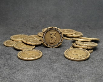 Gold 7 Wonders Metall Münzen, 25 mm, Wert 3 für Brettspiele, Rollenspiele oder Mittelalter Thema