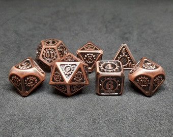 Ensemble complet de dés en métal couleur bronze ou dé unique pour jeu de rôle, donjons et dragons et jeu de société