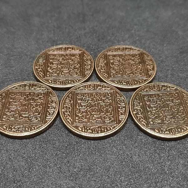 Arabic golden metal coins, 22mm, for treasure chest, board game, role-playing games or oriental/antique theme