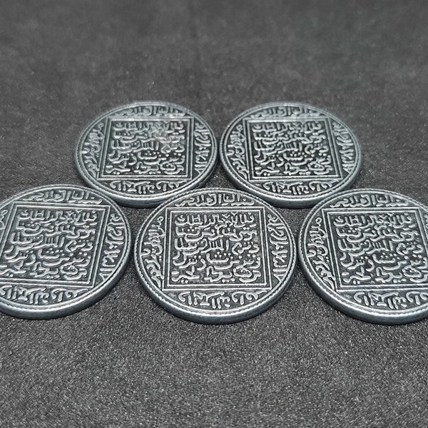 Pièces arabes en métal, 22mm, couleur argent pour coffre au trésor, jeu de société, jeu de rôle ou thème oriental/antique
