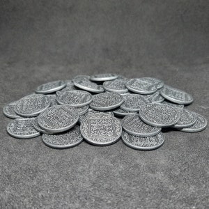 Arabic silver metal coins, 22mm, for treasure chest, board game, role-playing games or oriental/antique theme