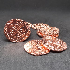 Large copper metal coins, 30mm, for pirate chest or board game
