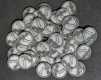 Zilveren metalen munten, 20 mm, met waarde 1 voor bordspellen, rollenspellen of middeleeuws thema