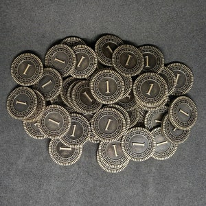 Antique gold metal coins, 20mm, of value 1 for board games, role playing games or magic theme