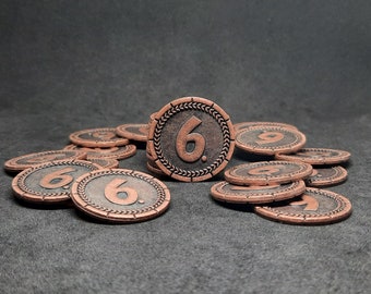 Bronze 7 Wonders Metall Münzen, 30 mm, mit Wert 6 für Brettspiele, Rollenspiele oder Mittelalter Thema