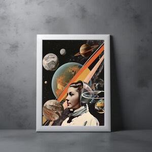 Sci Fi Matte Wall Poster Print, Collage Style Space Art Print, Science Fiction Concept, Decor for Home, Office, Gameroom