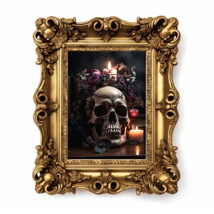 Skull Print in Dark Aesthetic Style. Moody Gothic Vintage Wall Art, Horror Aesthetic Digital Download Printable. Botanical Macabre Skull.