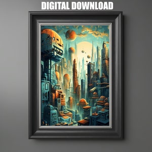 Sci Fi Wall Poster, Metropolis Cit Art Print, Digital Download, Sci Fi Wall Art Art, Science Fiction Art Concept, Future City Art Concept
