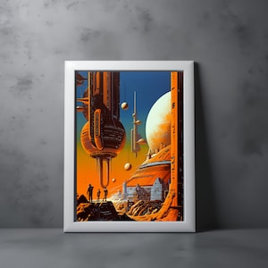 Sci Fi Matte Poster, Space Art, Futuristic Decor, Retro Art Print, Sci Fi City, Home Decor, Office Wall Art, Bedroom Wall Poster