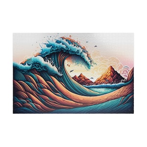 Jigsaw Puzzle in 500 or 1000 Pieces, Great Wave Inspired Art Puzzle in a Glossy Finish, Gift for Friends & Family, Adult Puzzle