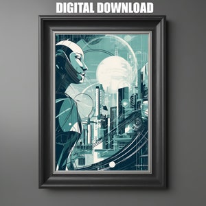 Sci Fi Wall Poster, Metropolis Style Art Print, Digital Download, Sci Fi Wall Art Art, Science Fiction Art Concept, Future City Art Concept