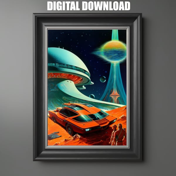 Sci Fi Wall Art Poster, Retro Space-car Art Print, Digital Download, Minimalist SciFi Wall Art, Retro Science Fiction, Sci-Fi Cars
