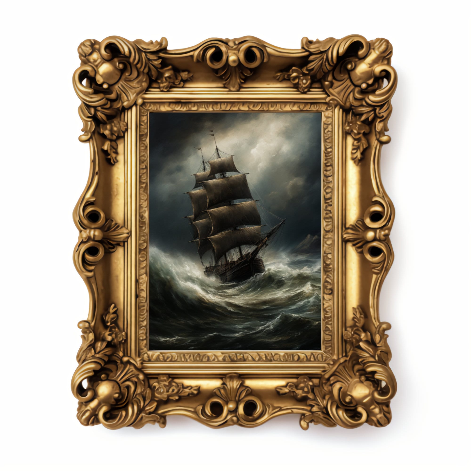 Dark & Moody Stormy Sea Ship Maritime Wall Art, Antique Vintage Art