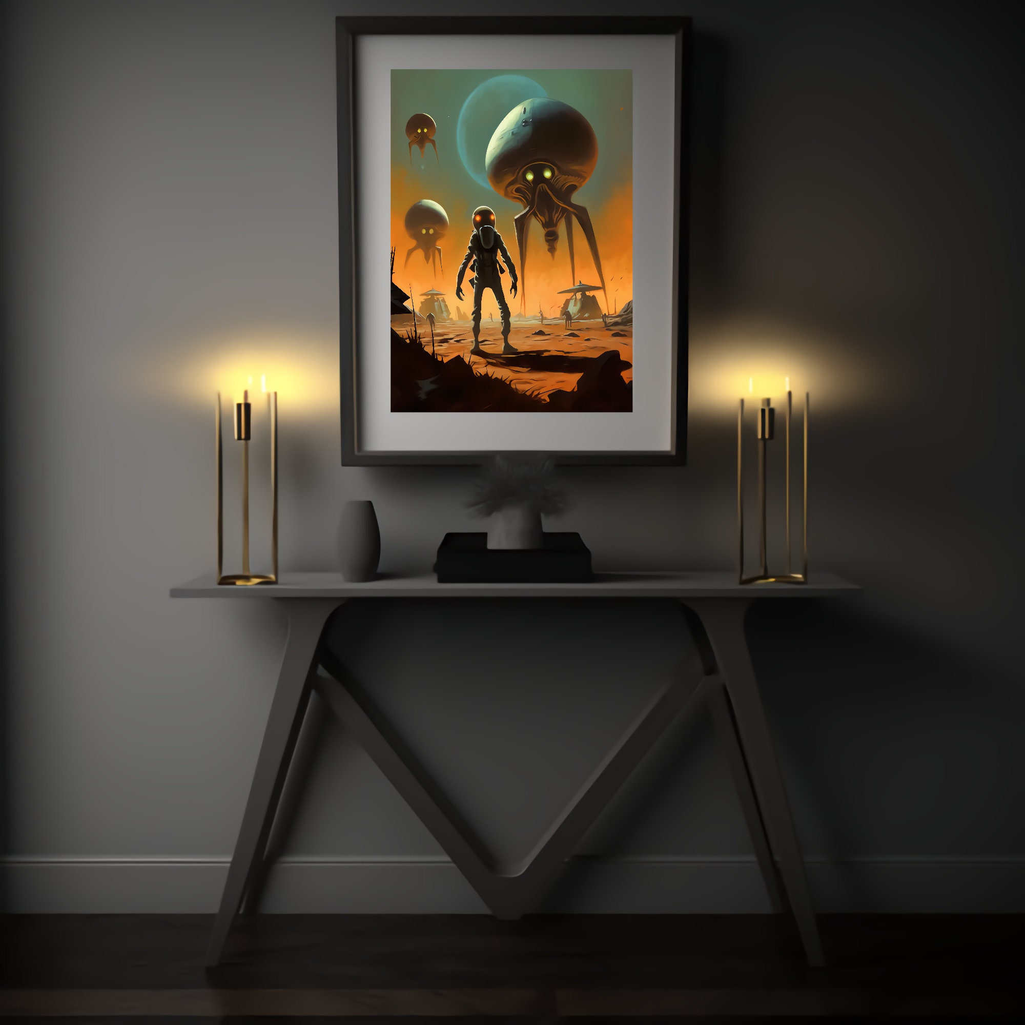 Sci Fi Wall Art Poster, Retro Style Alient Planet Landscape, Digital ...