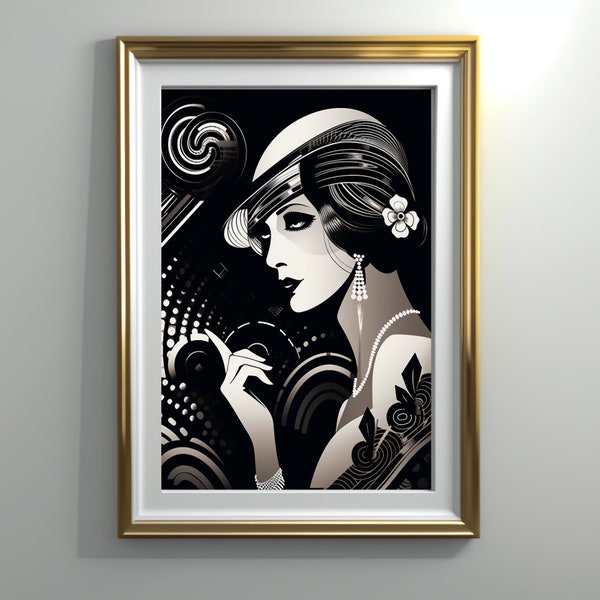 Downloadable Art Deco Roaring 20s Wall Art, Gatsby Style Art, Printable Wall Art, Vintage Glamour, Jazz Age Poster, Black and White