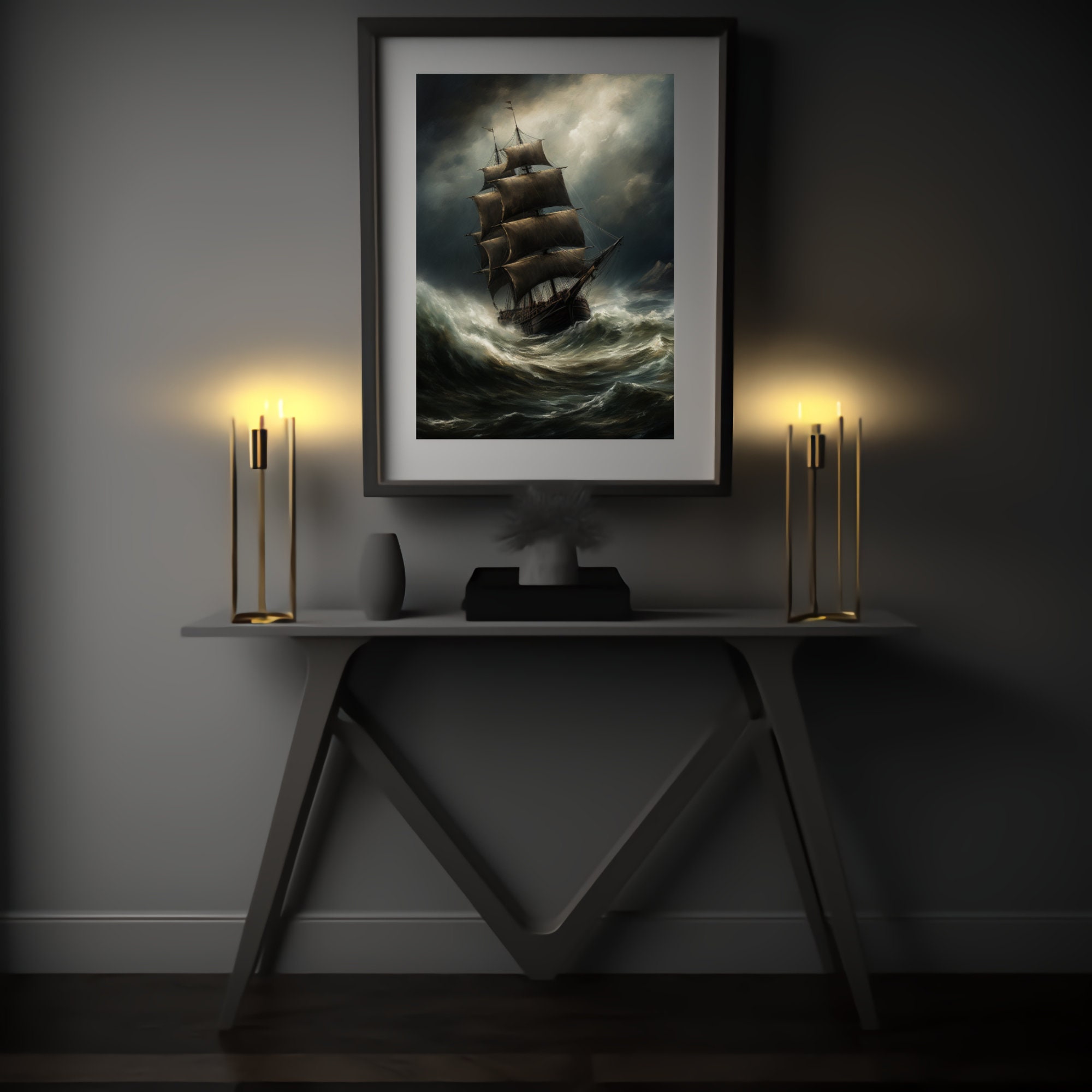 Dark & Moody Stormy Sea Ship Maritime Wall Art, Antique Vintage Art
