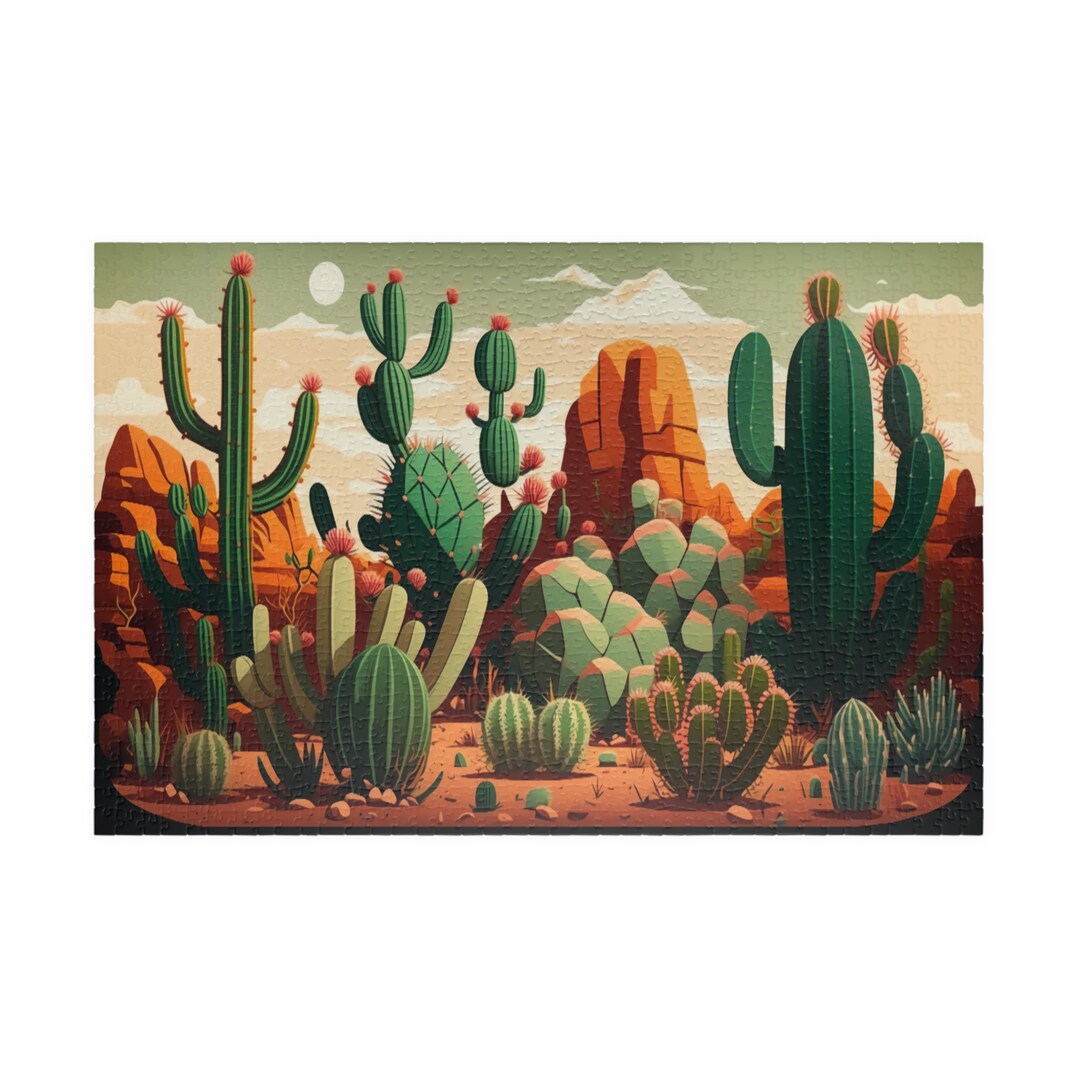 Cute Cactus Jigsaw Puzzle in 500 or 1000 Pieces Summer Desert Etsy