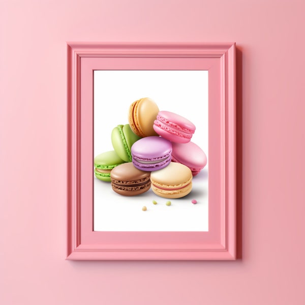 Dessert Wall Art, Printable Poster, Macaron Cookie Art, Kitchen Wall Decor, Decor for Dining Room, Foodie Art, Sweet Treat