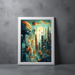 Sci Fi Matte Poster Print, Futuristic City Space Art Decor, Retro Art Print, Sci Fi City, Home Decor, Office Wall Art, Bedroom Wall Poster