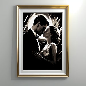 Downloadable Art Deco Roaring 20s Wall Art, Gatsby Style Romantic Couple, Printable Wall Art, Jazz Age Poster, Black and White