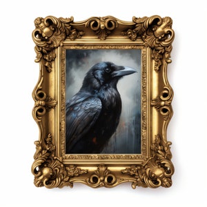 Vintage Gothic Dark Raven Wall Art, Dark Academia Decor, Antique Witchy Room Decor, Gothic Painting Printable for Home Decor