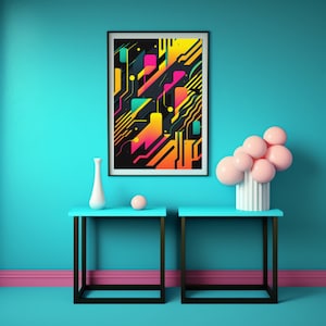Neon Wall Art, Digital Download, Instant Art Print, Bright Neon Abstract Art Print, Colorful Wall Art Print, Pink Blue Green Orange Neon