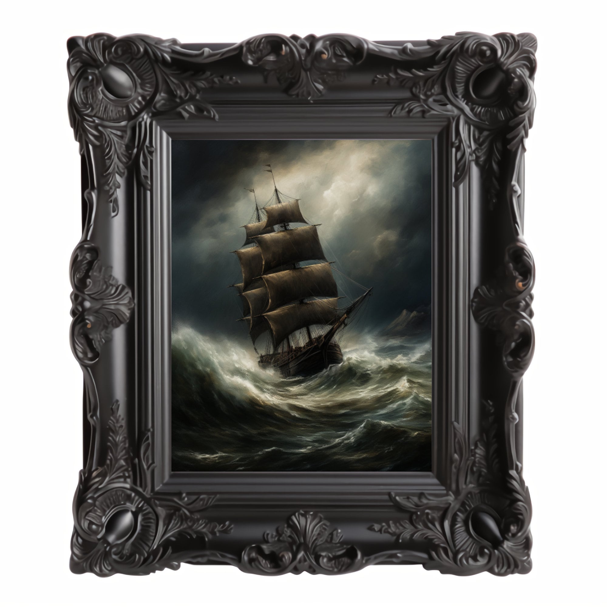 Dark & Moody Stormy Sea Ship Maritime Wall Art, Antique Vintage Art