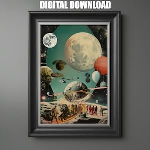 Sci Fi Wall Poster, Collage Style Art Print, Digital Download, Collage Art, Printable Sci Fi Art, Science Fiction  Downloadable Art Concept