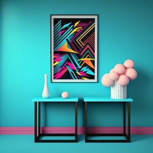 Neon Wall Art, Digital Download, Instant Art Print, Bright Neon Abstract Art Print, Colorful Wall Art Print, Pink Blue Green Orange Neon